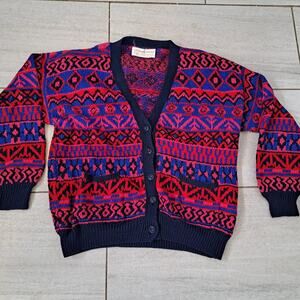 Peruvian Connection Pima Cotton Intarsia Aztec Tribal Heavy Knit Sweater L Women